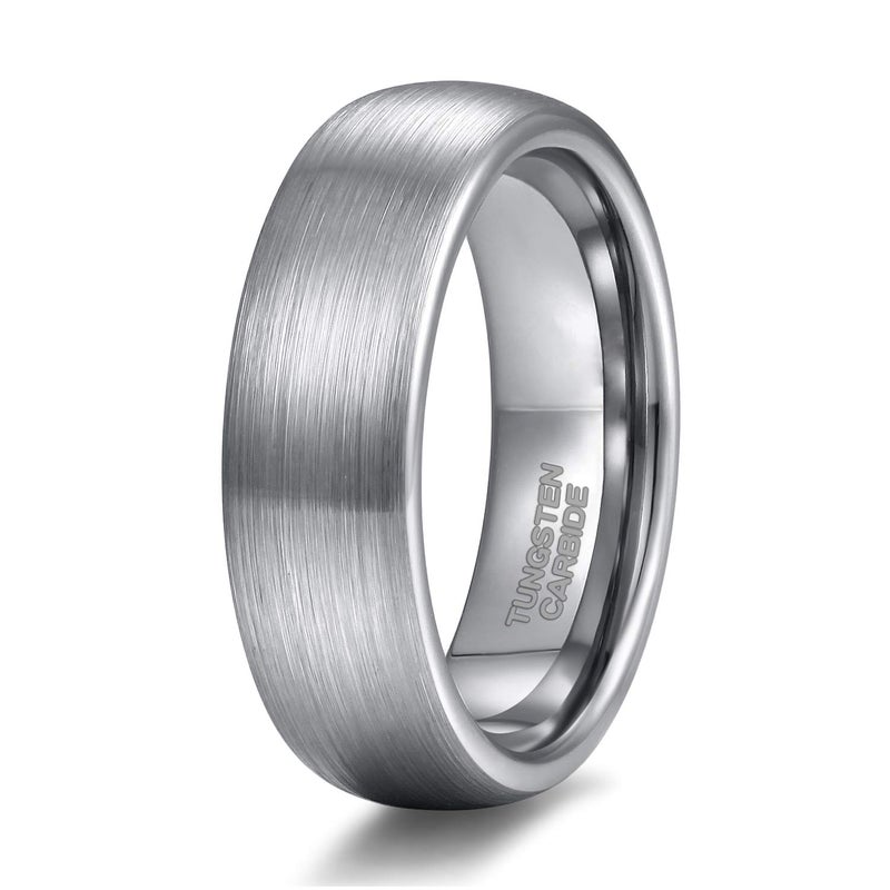 TRUMIUM 6mm Mens Womens Tungsten Ring Brushed Matte Dome Silver Wedding Band Comfort Fit Size 10.5 - Image 1
